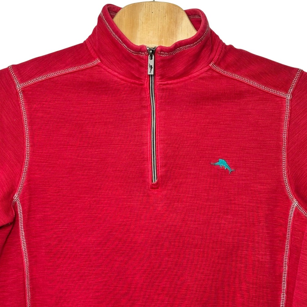 Tommy Bahama Mens Sz Medium Red Quarter Zip Pullover Sweater‎ Pima Cotton Tencel - Picture 11 of 16